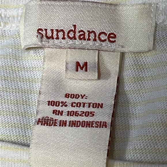 Sundance light yellow SHIRT long ruched sleeved thin Stripes round neck cotton M - Picture 3 of 13